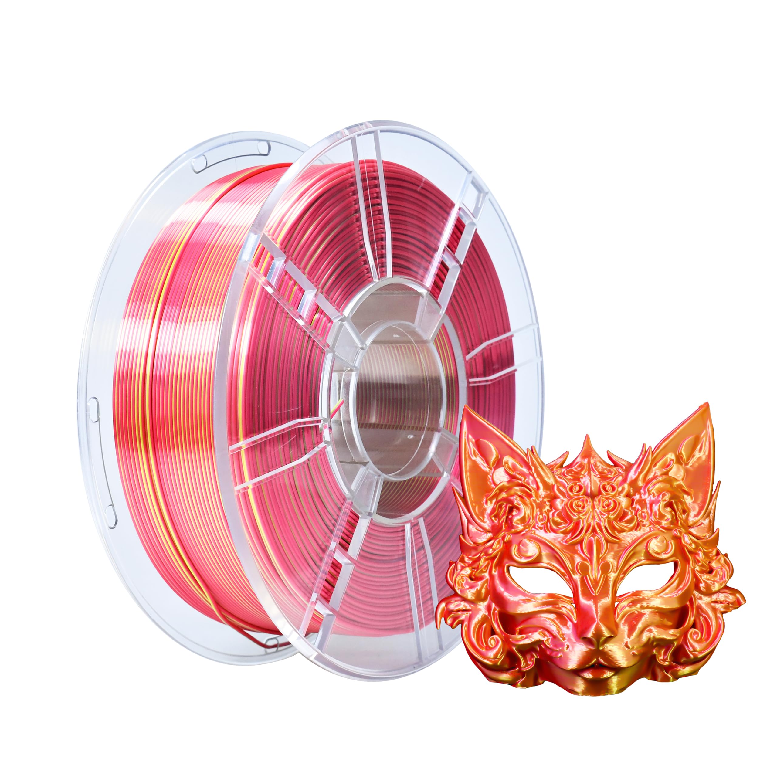iBOSS Silk PLA Plus 1.75mm Dual Color Filament, Clog-Free Shiny 3D Printer Filament, 1kg Spool(2.2lbs), Dimensional Accuracy +/- 0.02 mm, Fit Most FDM Printer(Silk Red and Gold)
