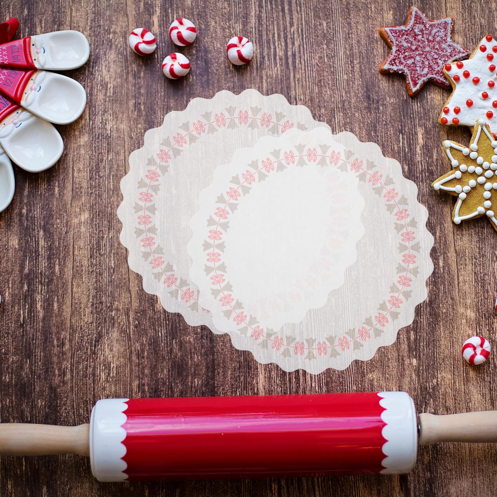 500 dekorative Papierdeckchen für Tische – 18 cm große, bedruckte runde Platzsets für Kuchen, Desserts und Buffets – Einweg-Platzsets, geeignet für Speisen, Bastelarbeiten und Hochzeiten