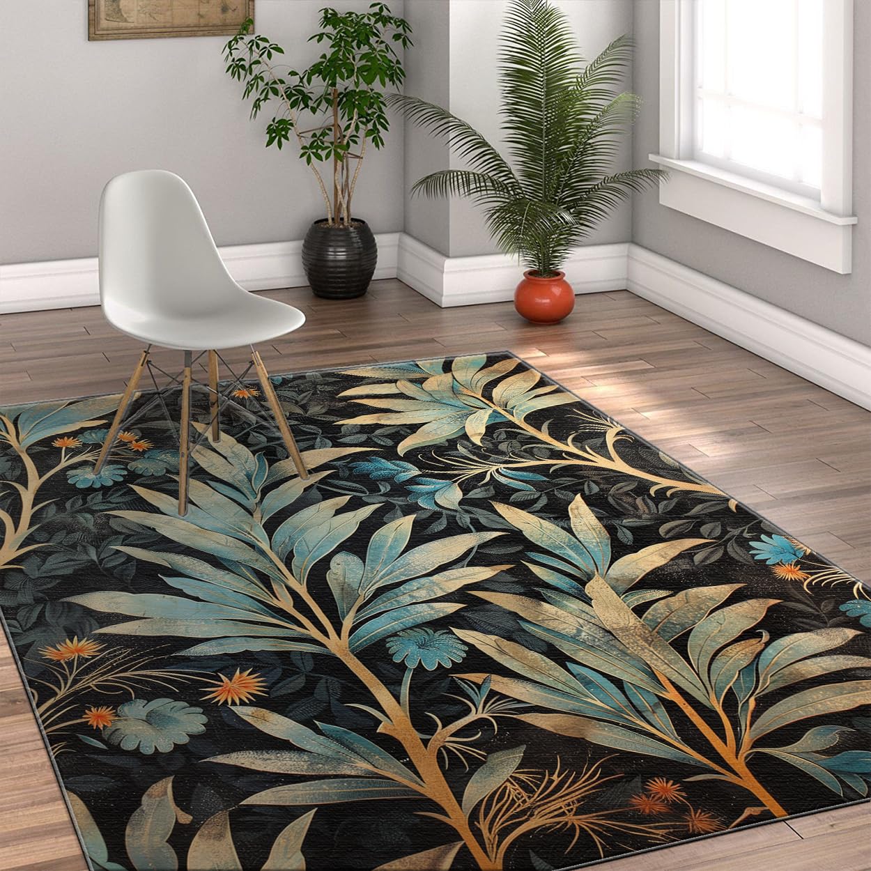 Tapis 80 x 120 cm feuilles tropicales lavable style boho