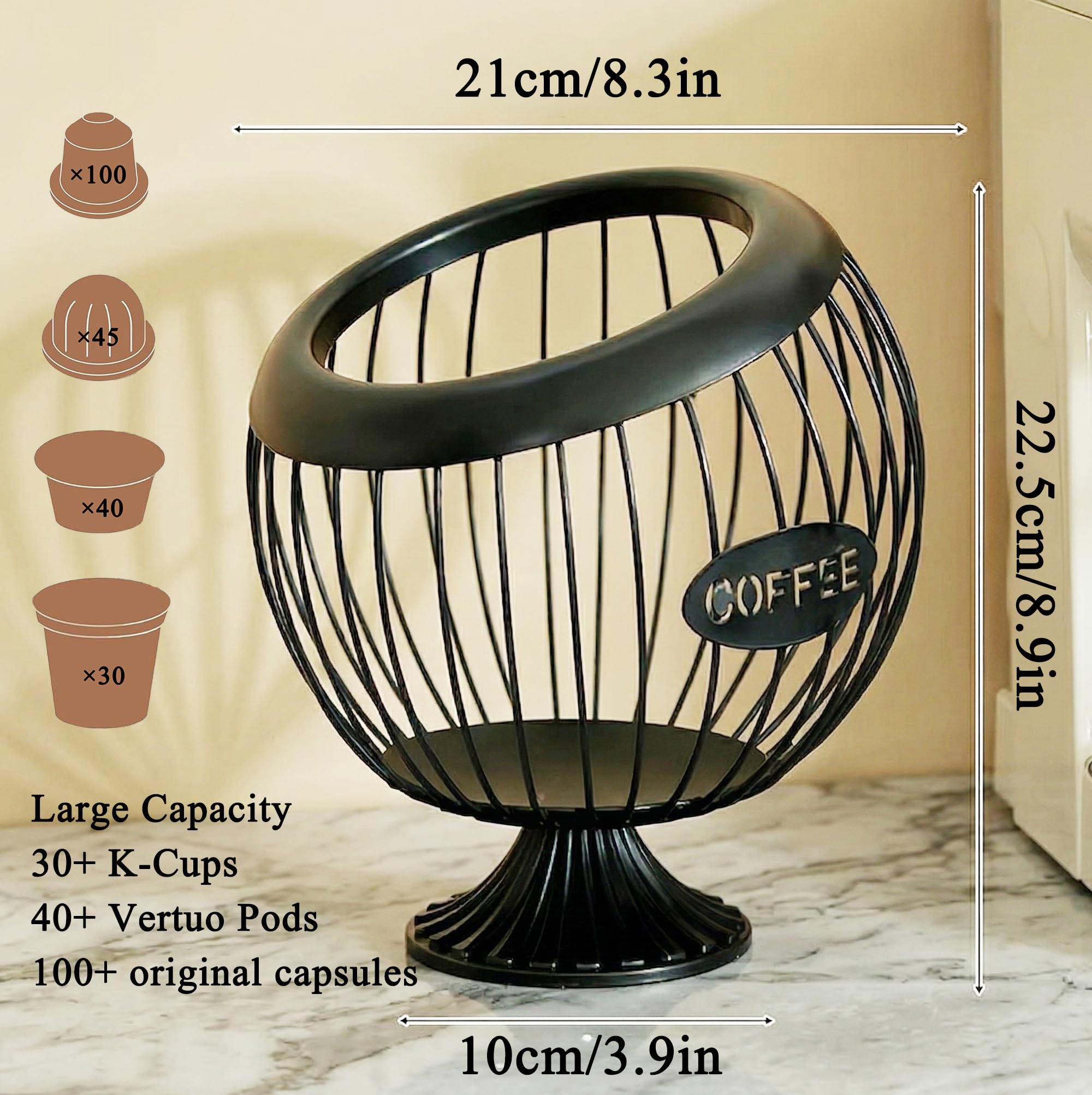 AIYICIII Grand support de dosettes de café avec base – Organiseur Keurig K-Cup et Nespresso Vertuo de grande capacité, rangement de dosettes de café en métal, accessoires et décoration de bar à café