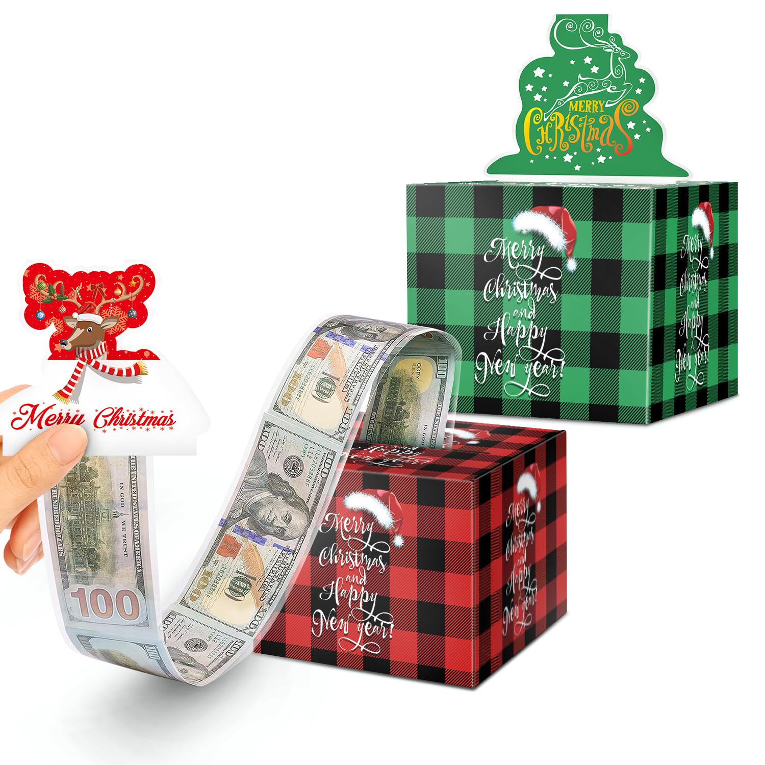 Linelglobal Christmas Money Box for Cash Gift, Pull Money Box for Surprising Gift, Kids or Adults Cash Gift Wrap Box 2 Pcs