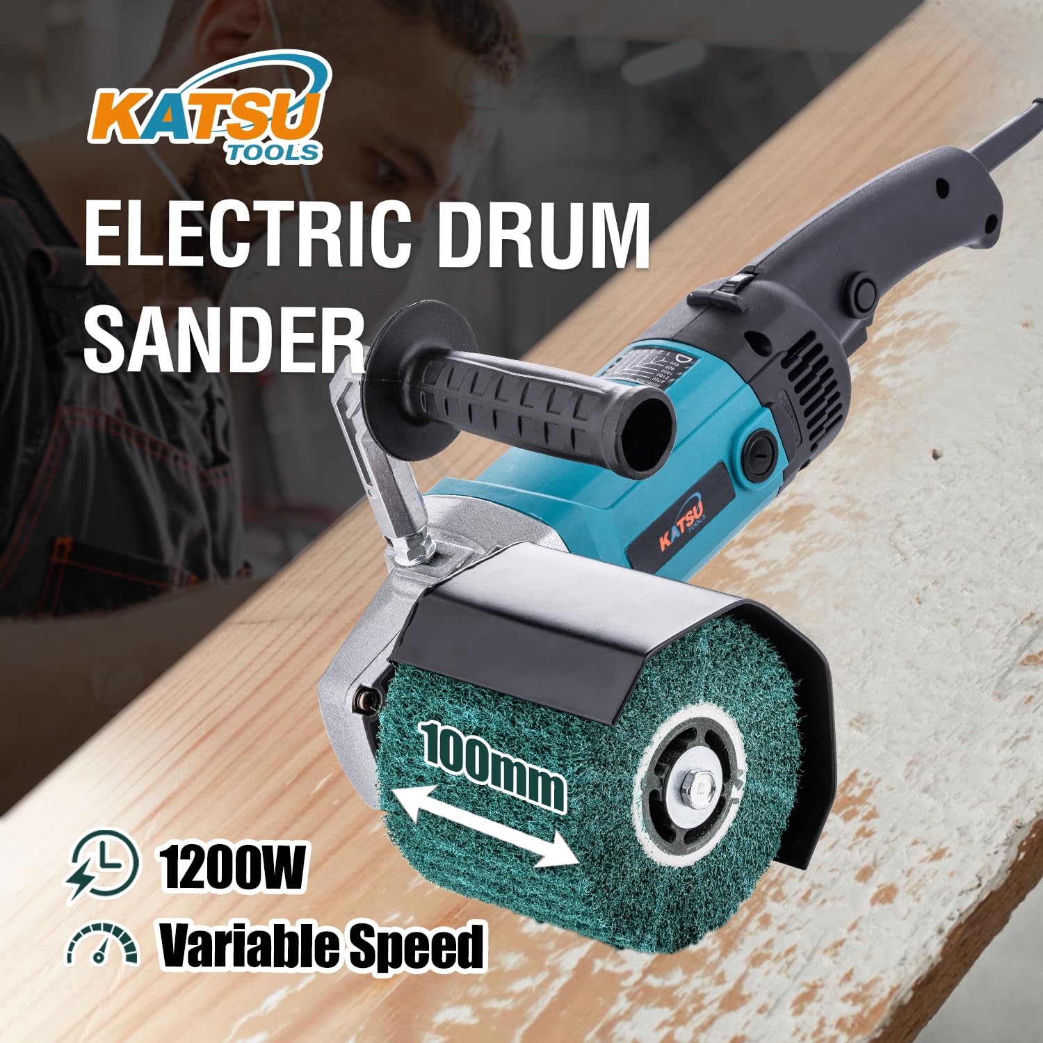 KATSU Tools Levigatrice a tamburo elettrica 1200 W – brunisher/politrice 6 velocità per finitura