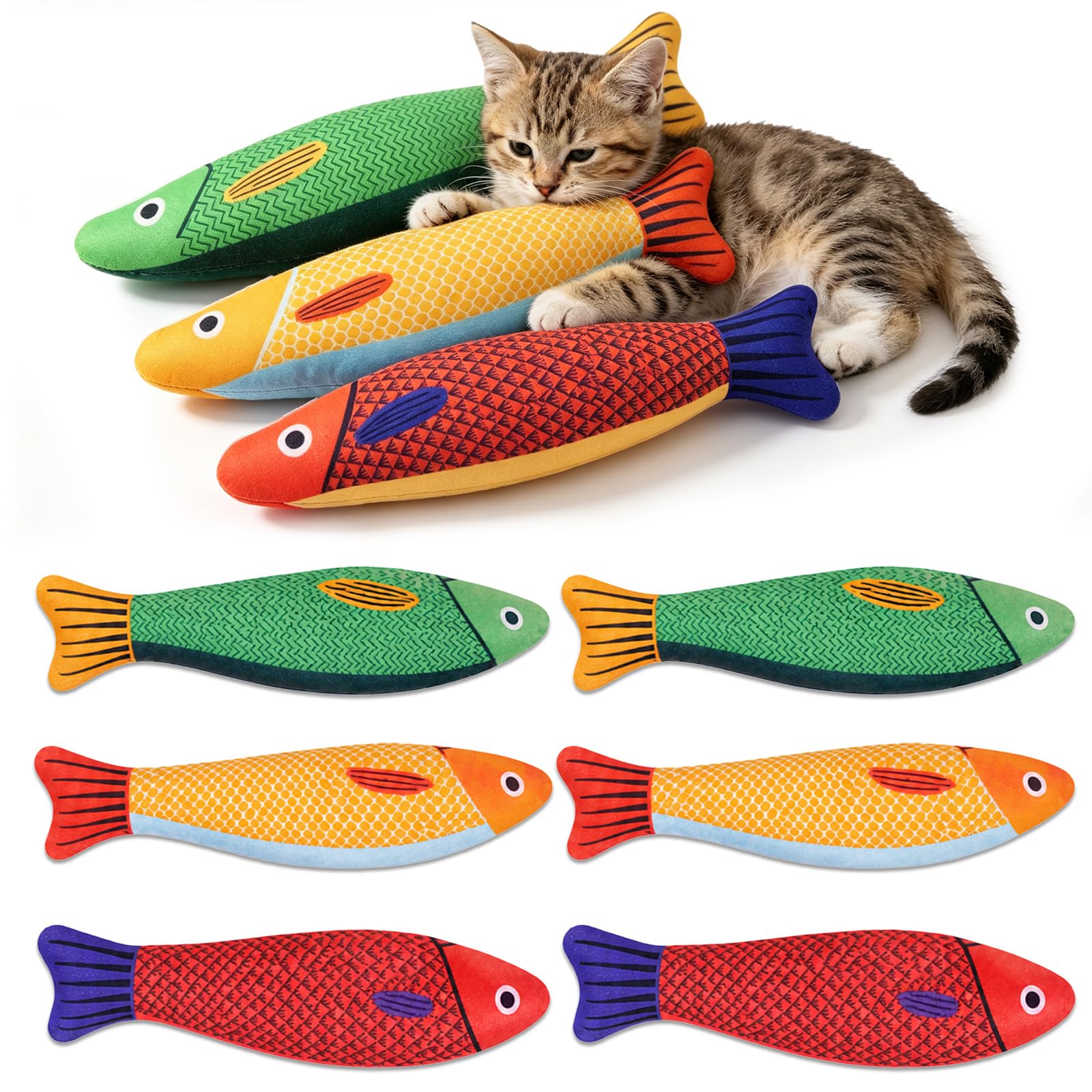 YUNLIJIA 6 pcs Cat Toy Interactive Cat Kicker Toy for Indoor Cats and Kittens for Indoor Cats and Kittens, Lightweight Stuffed Toy for Batting, Biting, Pouncing, and Daily Entertainment