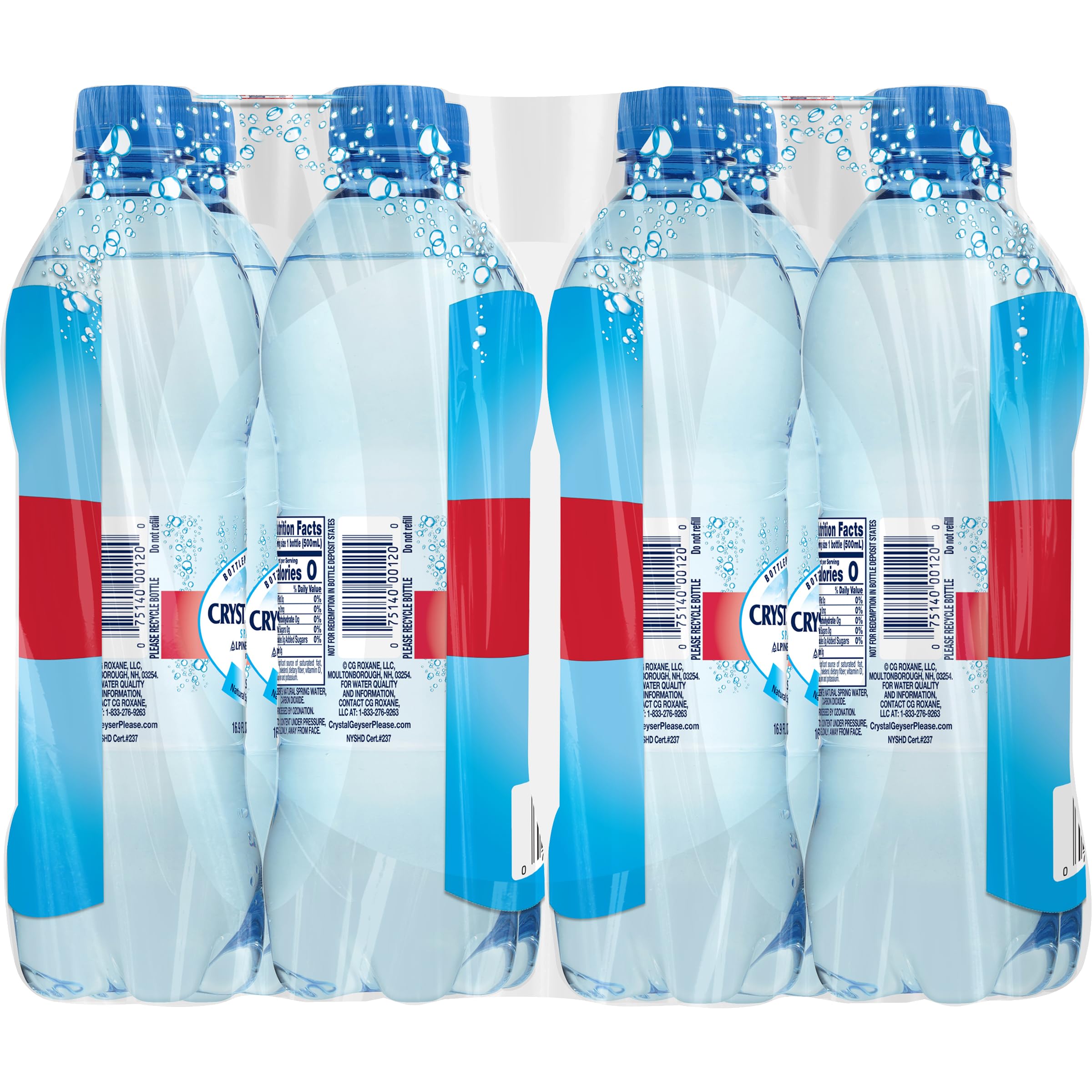 Crystal Geyser Sparkling Alpine Natural Spring Water, 24-Pack, 16.9oz Bottles, Zero Calories and No Sweeteners, Bottled at The Source