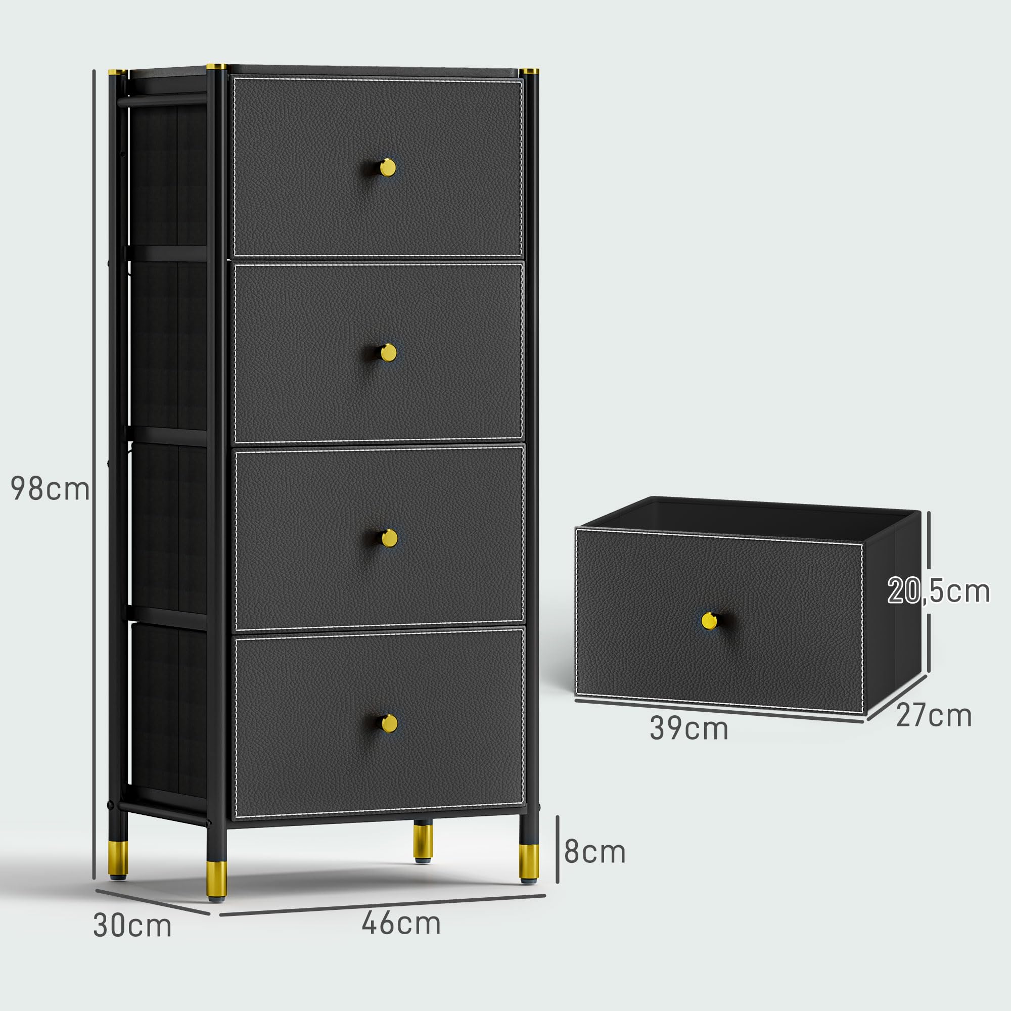 HOMCOM Cómoda para Dormitorio Cajonera de Tela 4 Cajones Plegables Negro