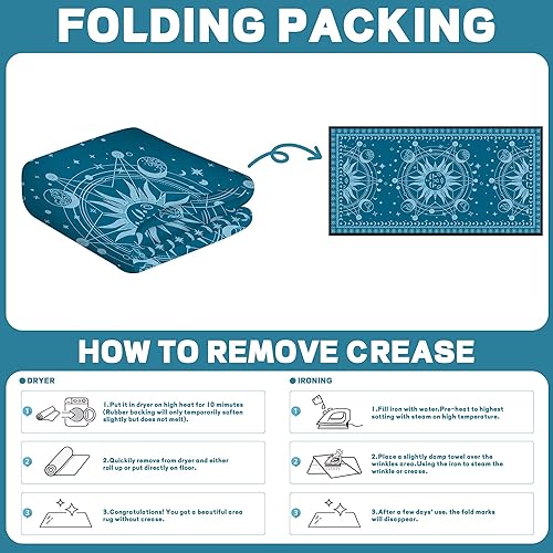 Miniatura 3 de Alfombra bohemia con sol y luna, para dormitorio, sala de estar, diseño bohemio y oculto con estrellas solares y galaxia, 63 x 31 pulgadas, zafiro