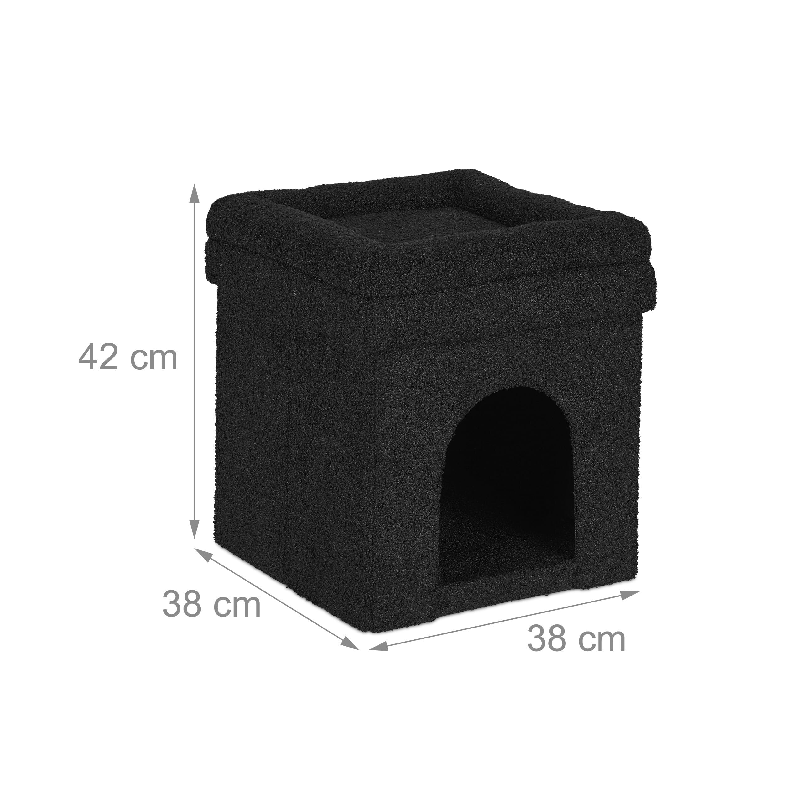 Relaxdays Grotte pour Chat et Chien, Surface d’Assise, Pliable, cachette, H x L x P : 42 x 38 x 38 cm, Noire