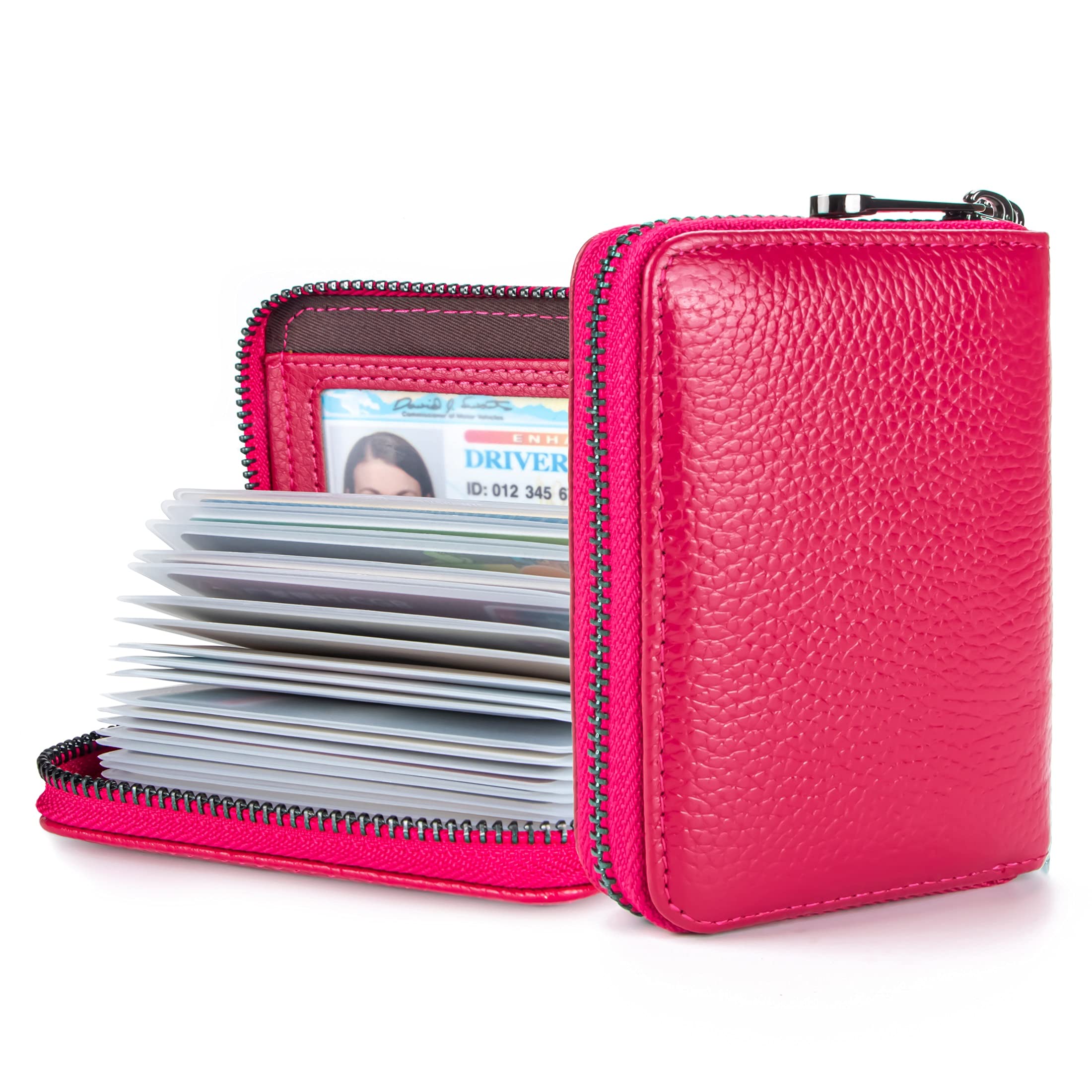 Genuine Leather Credit Card Holder Wallet RFID Blocking Secure Card Case ID Case Organizer Zipper Wallet