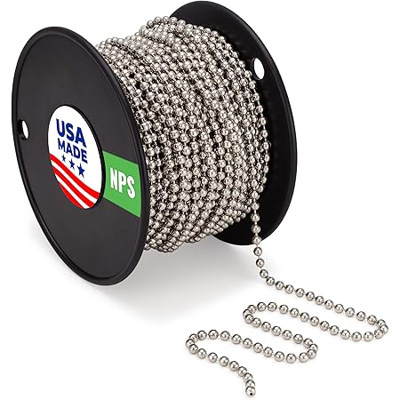 25-Foot Spool Of #6 Ball Chain (3.2mm) Nickel Plated Steel - Includes 25 Connectors