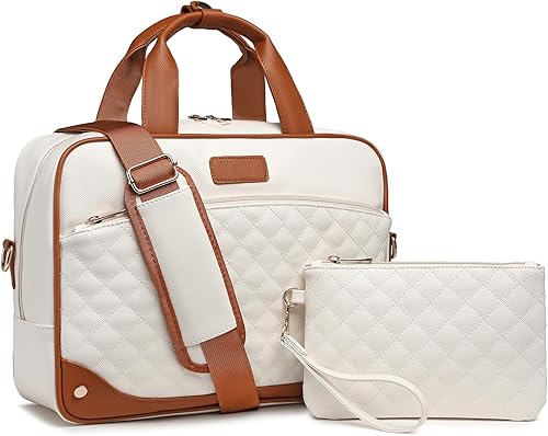 Maletín de cuero para laptop para mujer, bolsa de trabajo para laptop de 15.6 pulgadas, bolsa de trabajo impermeable para mujer con bolso de mano