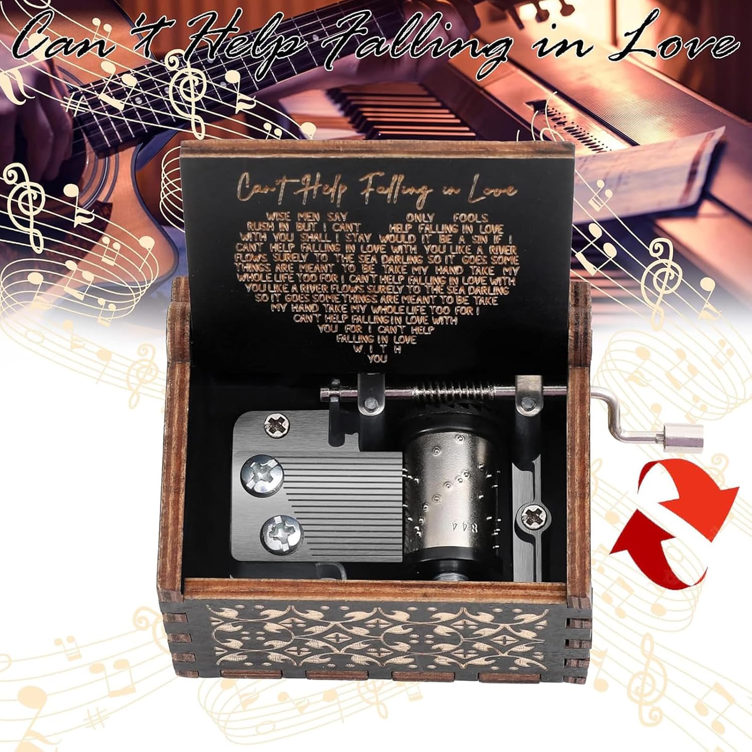 BIGTHREE Wooden Music Boxes, Can't Help Falling in Love Music Box, Gifts for Wife Girlfriend Women, Vintage Wooden Hand Crank Music Box, Birthday Valentine Wedding Anniversary Romantic Gift 2026 - view 1