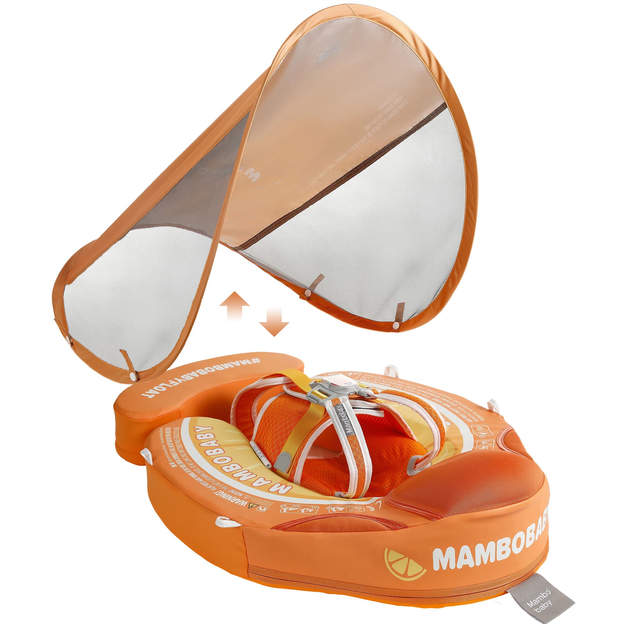 Mambobaby Float with Canopy, Add Tail Baby Float (Tangerine)