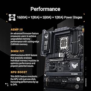 ASUS TUF Gaming Z890-PLUS WiFi Z890 LGA 1851 ATX Motherboard, Intel Core Ultra Series 2 Ready, Advanced AI PC-Ready, 16+1+2+1 Stages, DDR5, PCIe 5.0, Thunderbolt 4 Type-C, 4X M.2, Wi-Fi 7, 2.5Gb