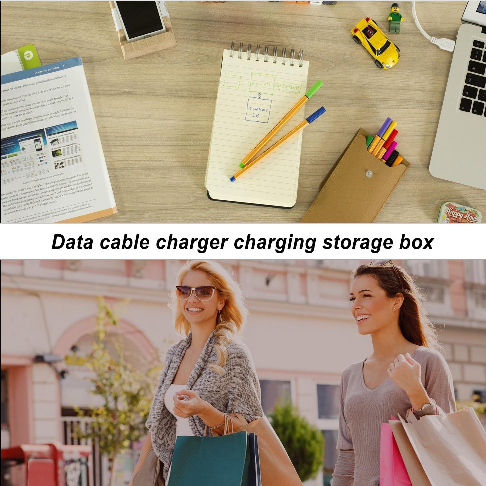 Organizer per cavi, borsa portaoggetti piccola, borsa organizer impermeabile, custodia trasparente per il trasporto, borsa da viaggio per cavo, caricabatterie, auricolari, Bianco, square, Unisex