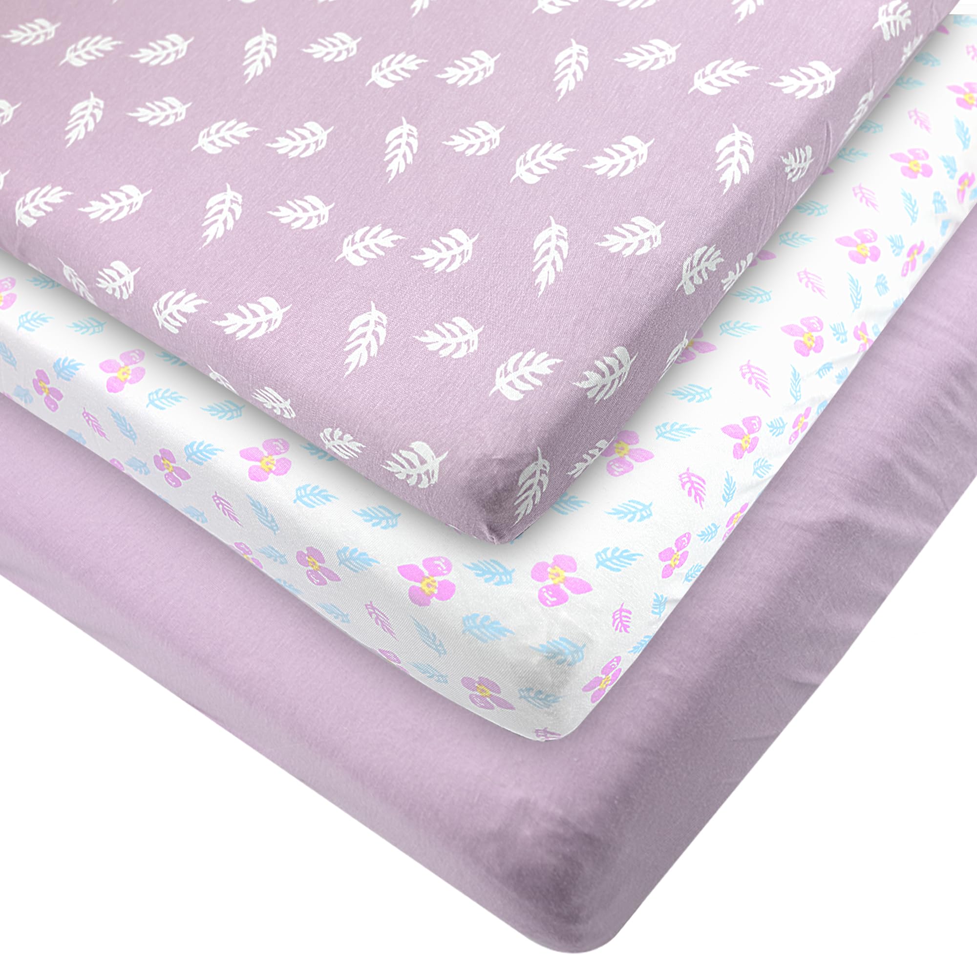 Organic Cotton Pack and Play Sheets, 3-Pack Soft Breathable Fitted Mini Crib Sheets for Baby Playpen, Portable Crib &amp; Travel Mattress