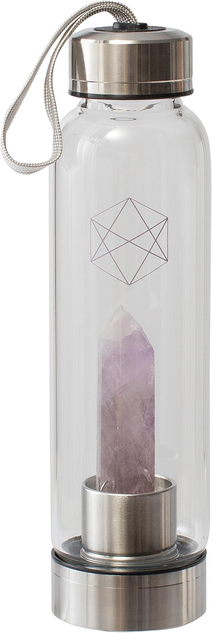 Lifestyle Products Glass Water Bottle, All Natural Crystals and Gem Stones, Includes Protective Neoprene Sleeve