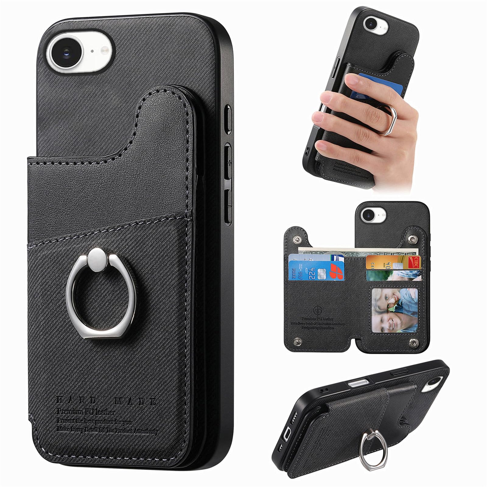 ONETHEFULと互換性がある iPhone 16e/iPhone 17e ケース 手帳型 アイフォン 16e スマホケース あいふおん17eケース リング付き いphone16e 携帯ケース 耐衝撃 背面 カード収納 アイホン17e スマホカバー 財布型 カメラ保護 スタンド機能 PUレザー 薄型 RFIDブロッキング 360°回転 TPU おしゃれ インチ対応 ブラック