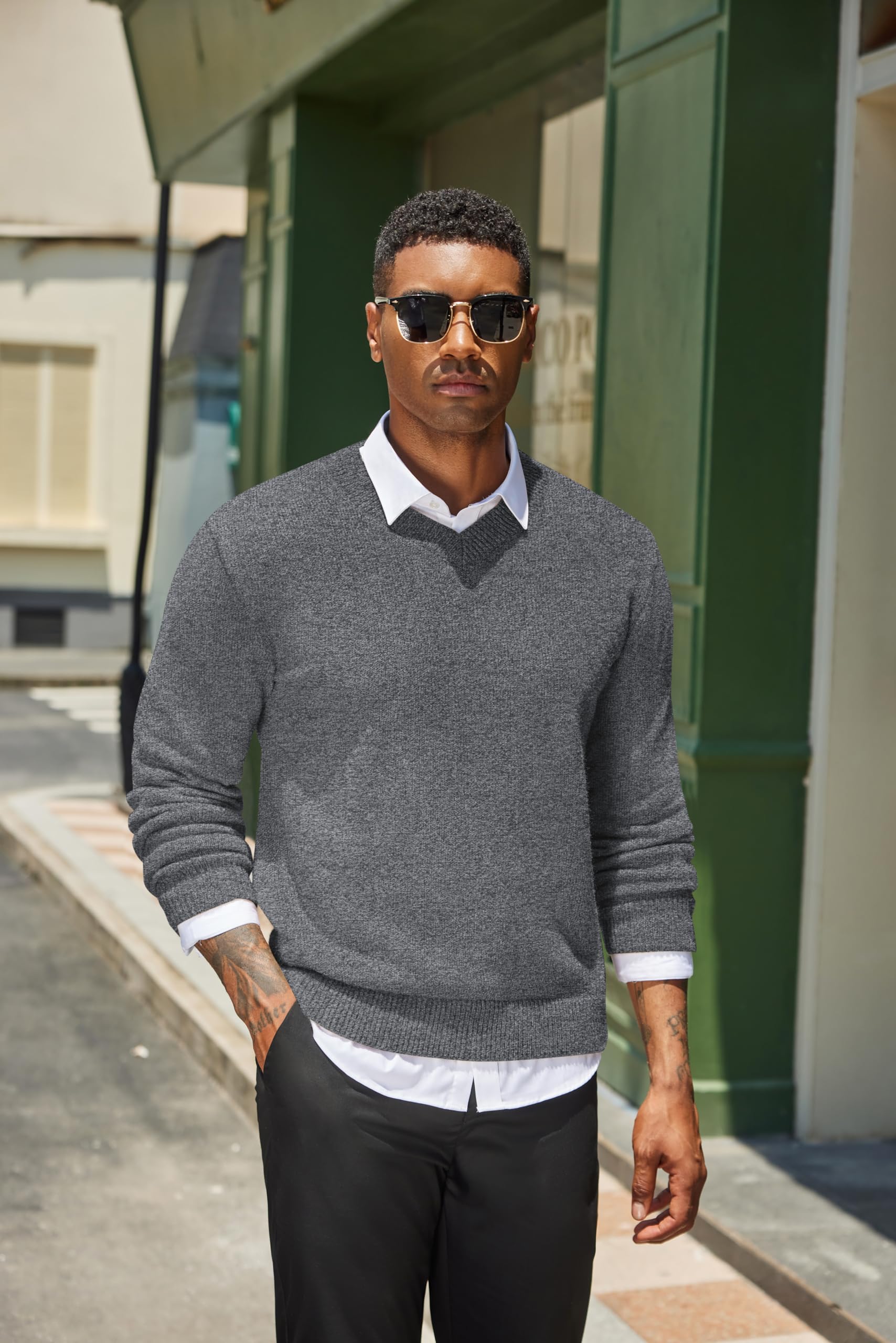 COOFANDY Maglione da Uomo con Scollo a V Maglia da Uomo Regular Fit Manica Lunga Maglione Casual Basic