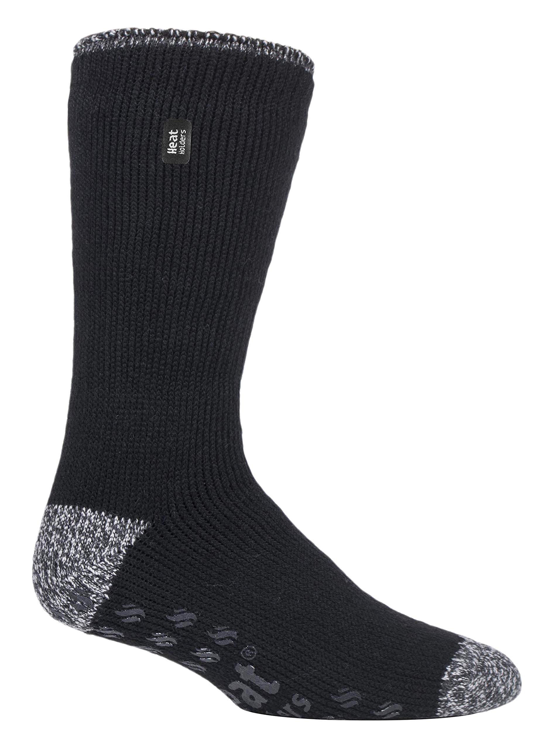 HEAT HOLDERS - Mens 2.3 Tog Fleece Lined Indoor Thermal Slipper Socks with Grips (6-11 UK, 39-45 EU, Black (Siskin))