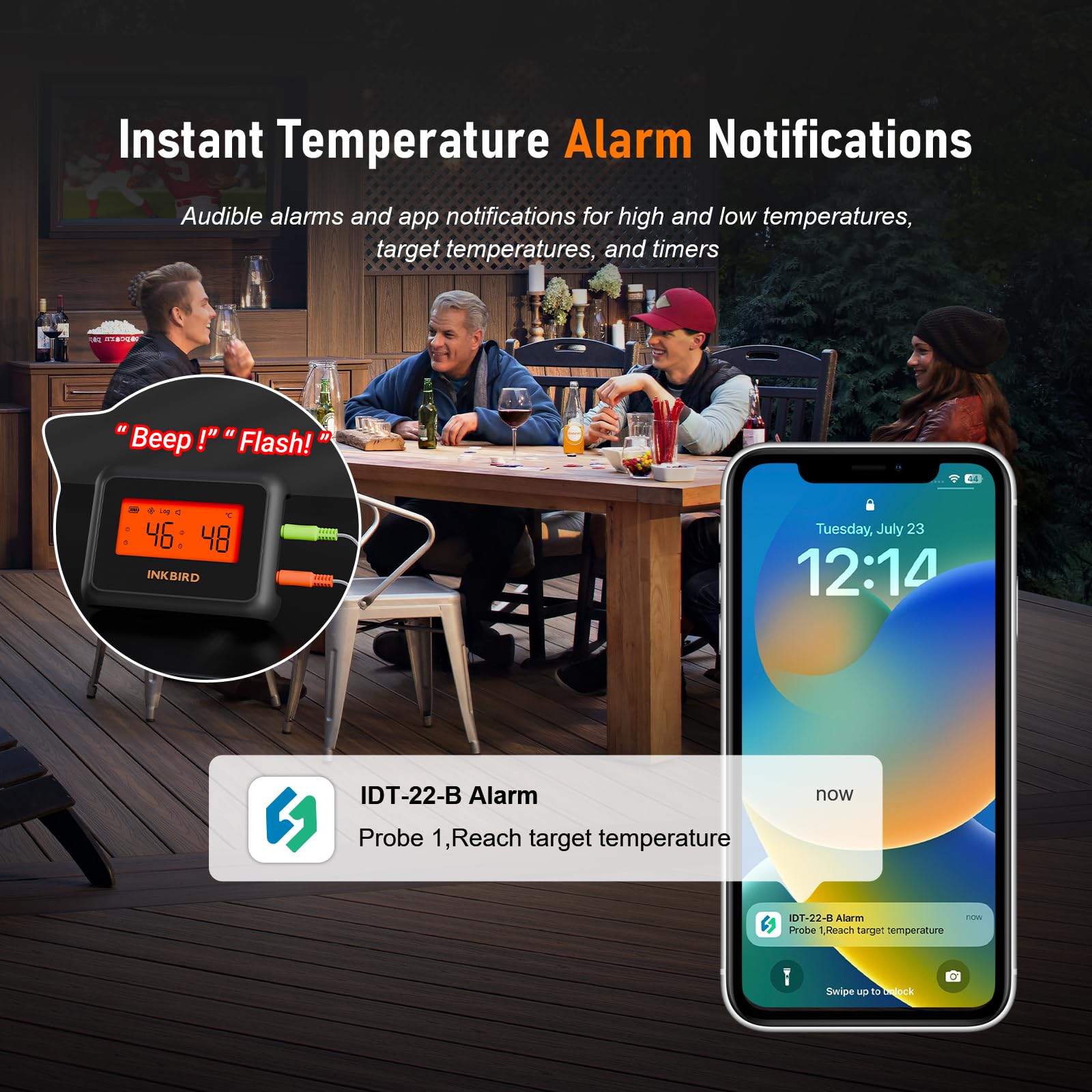 Inkbird IDT-22-B Termometr do pieczenia, Bluetooth 5.0, sterowanie aplikacją, HD LCD, termometr do mięsa, z 2 sondami, do grillowania, pieczenia, grillowania i