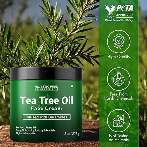 Miniatura 5 de Majestic Pure Crema facial con aceite de árbol de té  Crema para piel seca y con picazón, acné, cicatrices, crema facial hidratante de día y noche