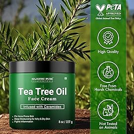Majestic Pure Tea Tree Oil Face Cream | Cream for Dry & Itchy Skin, Acne, Scar, Day & Night Moisturizer Face Cream for Women & Men | 8 Oz