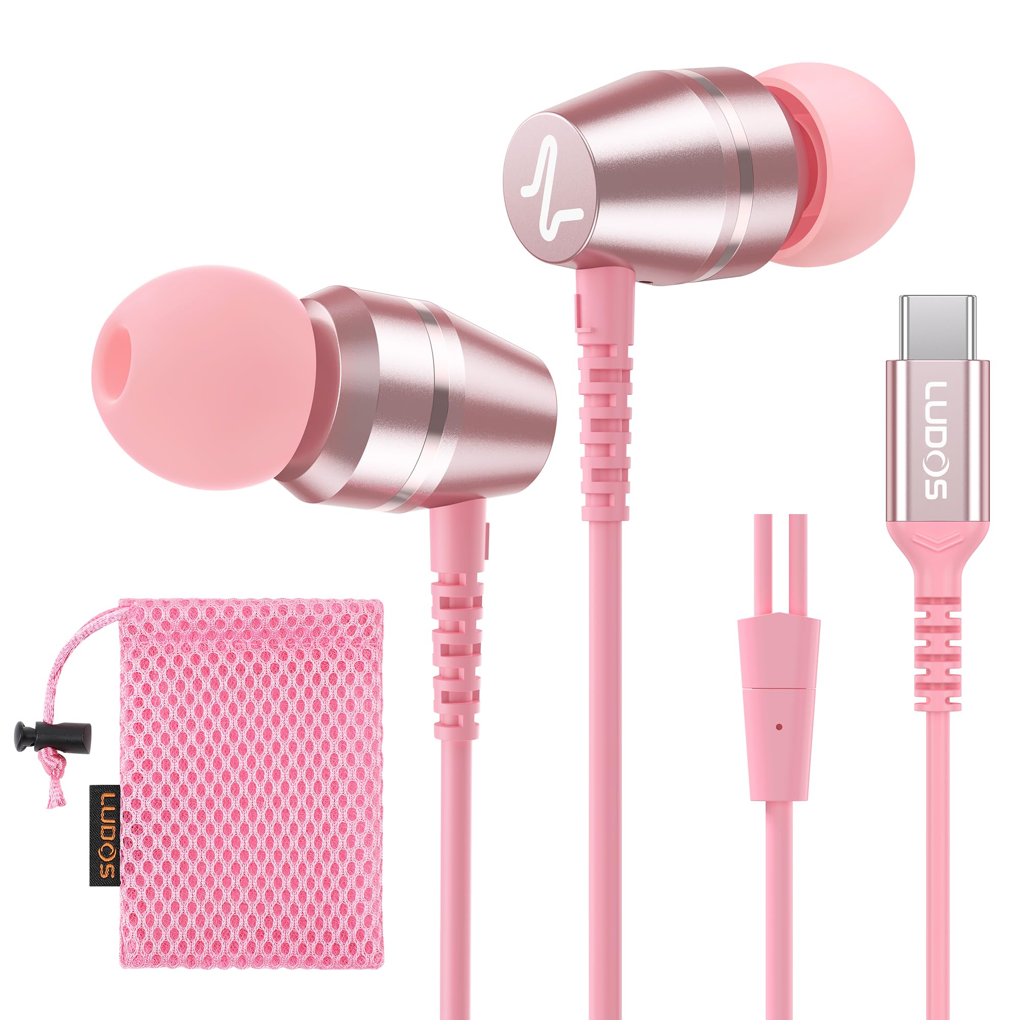 LUDOS OMNITONE USB C Headphones for iPhone 17 16 15 Pro Max Plus Air iPad Pro, 5 Years Warranty, USB-C Earbuds for Samsung Galaxy S24 S23 Ultra S22