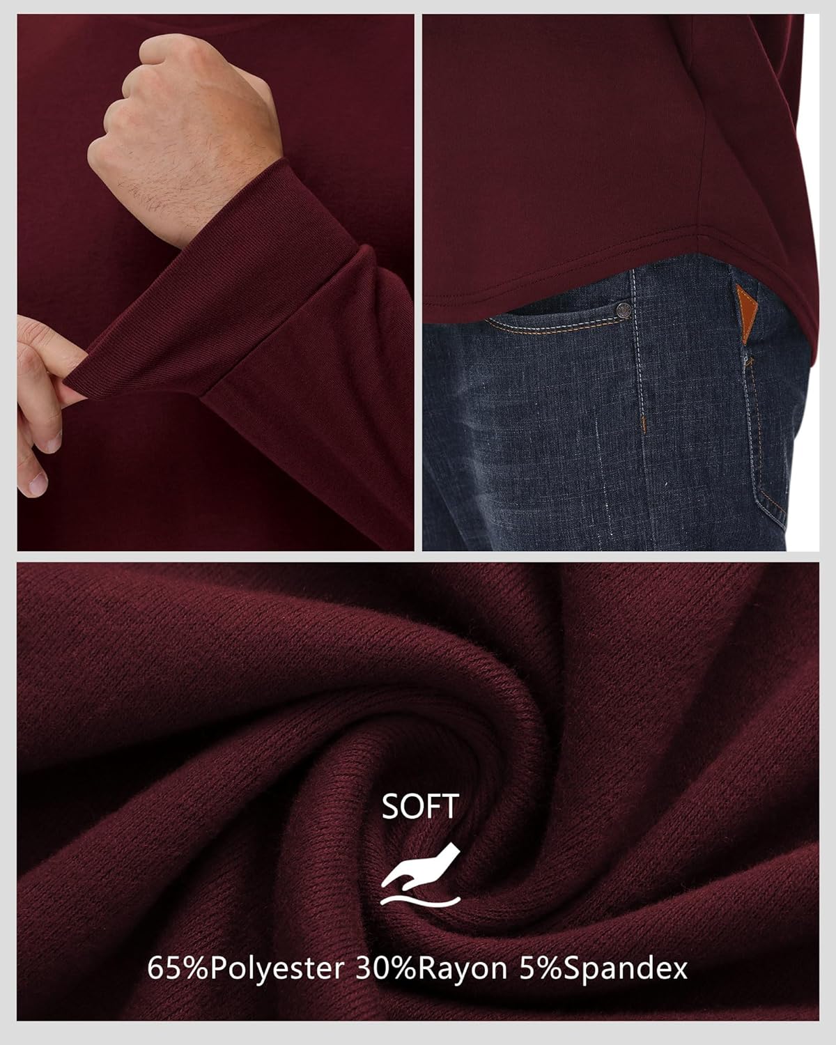 Riyiper 3 Pack Men's Long Sleeve T Shirts, Crew Neck Casual Tops Hipster Longline Shirts Moisture Wicking Athletic Gym Tee - Image 5