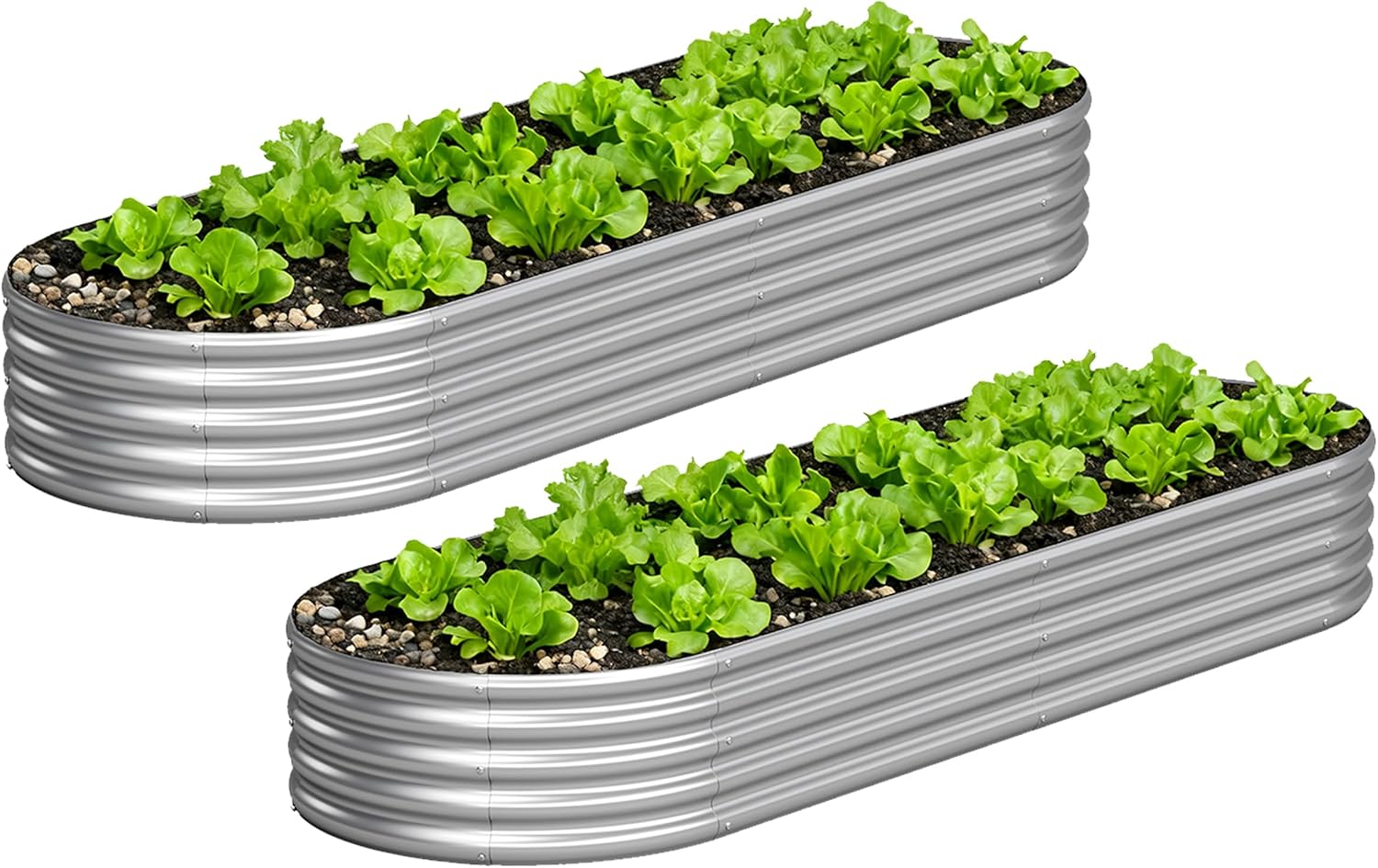 2PCS 8x2x1FT Galvanized Raised Garden Bed Kit,Vegetable Boxes-Oval Metal Flower Box,Large Planter Raised Beds Outdoor Garden for Planting,Fruit,Herb-Silver