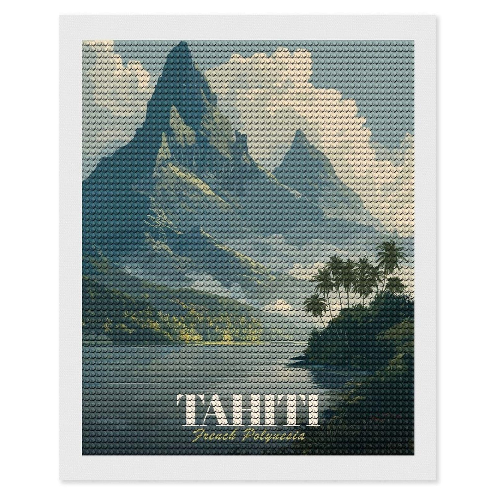 Junmoney Tahiti French Polynesia Travel DIY Diamond Art Canvas Kit 16"x20", Adhesive Canvas, Easy to Enjoy, Farmhouse Decor, Festive Craft Gift