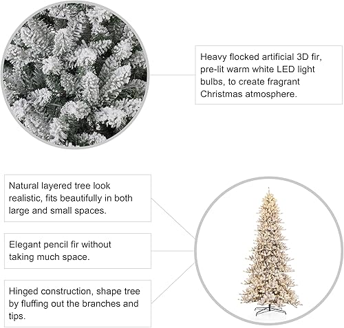 Miniatura 9 de Árbol de Navidad artificial de abeto delgado preiluminado de 10 pies con 950 luces blancas cálidas y soporte de metal cubierto con purpurina
