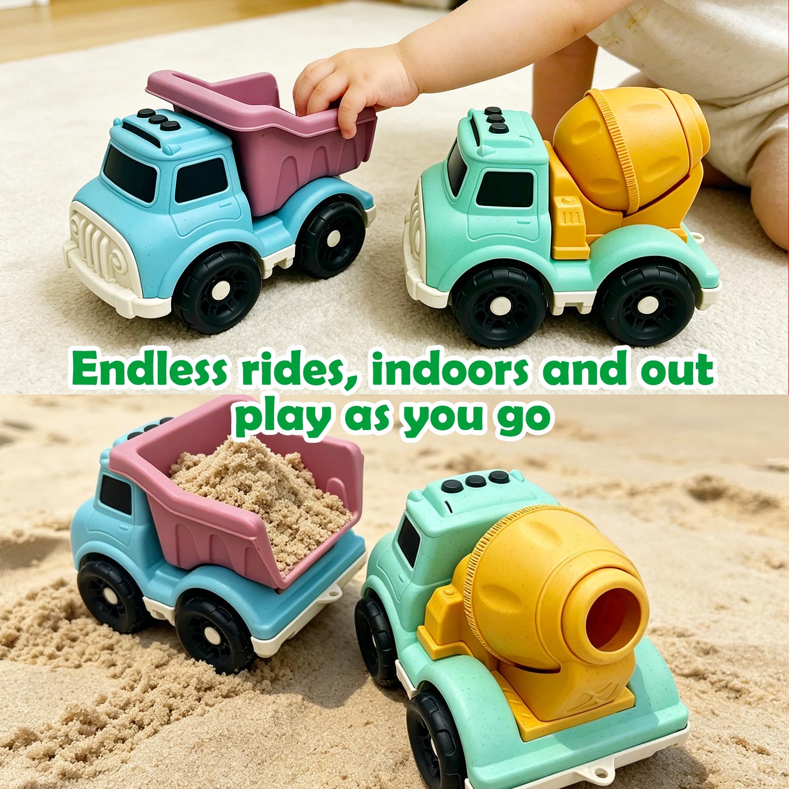 6,7 Zoll Push Cars Muldenkipper & Zementmischer Spielzeugautos für 1-3 Jahre alt, BPA/Phthalate/PVC frei, recycelter Kunststoff, spülmaschinenfest, Spielzeugwagen für Kleinkinder 2-4