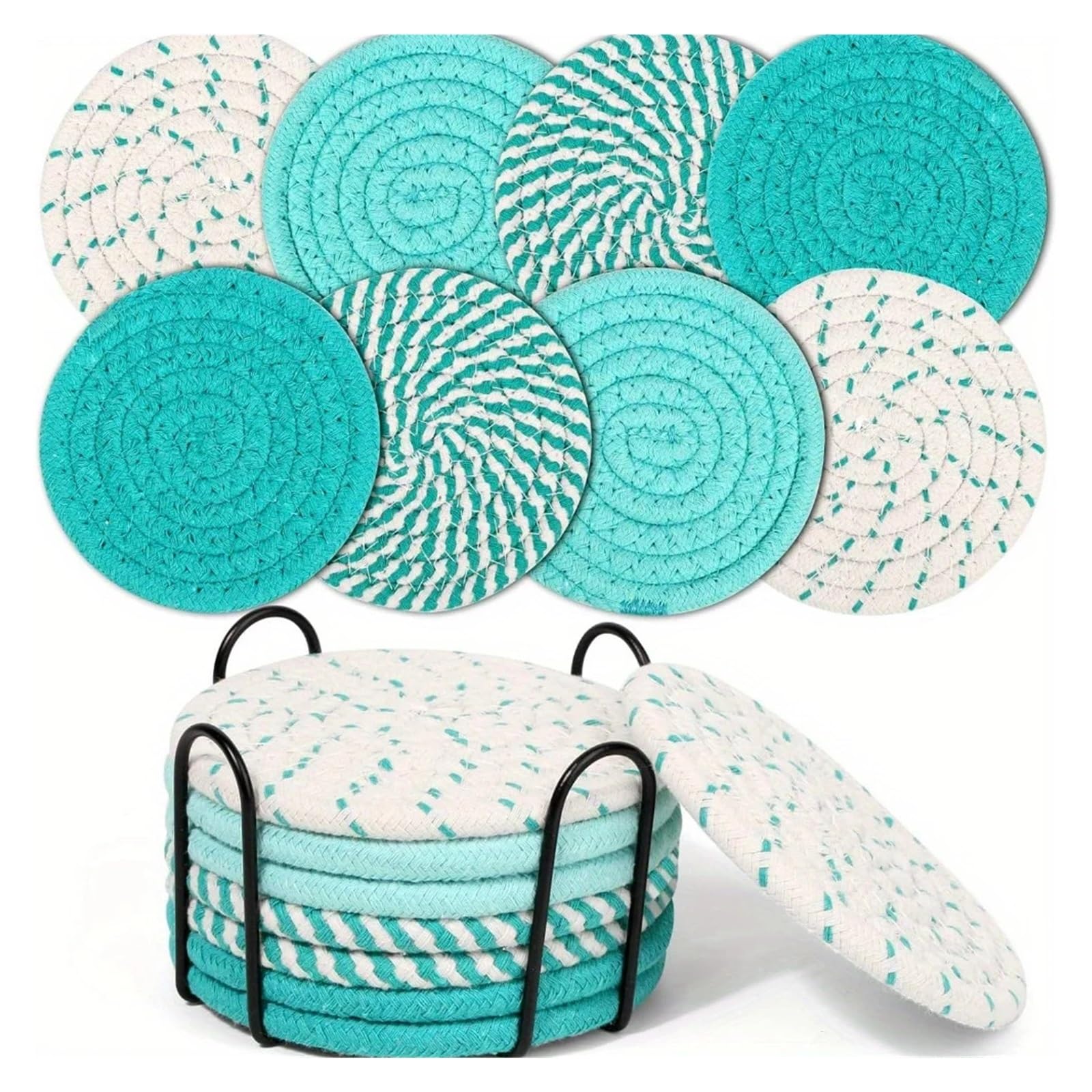 Coasters 8piece Cotton Woven Coaster Set With Bracket, Used For Desktop Protection, Table Decoration, Restaurant, Coffee Shop