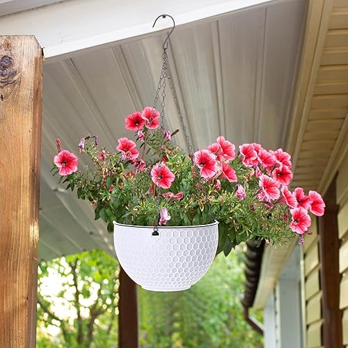 Miniatura 5 de Gejoy 4 macetas colgantes de riego automático para plantas de interior y exterior, colgador de plantas de plástico de 8 pulgadas con orificio