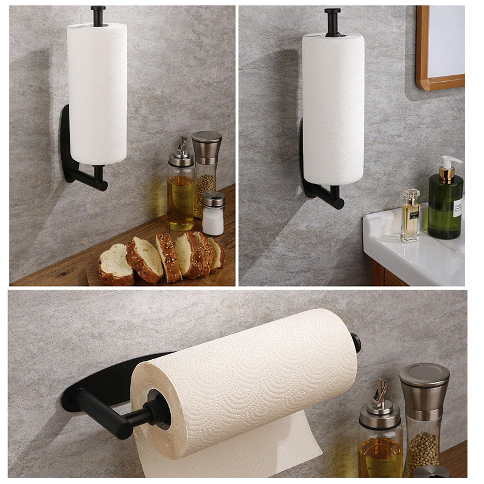 WOHNHELD Portarotolo da cucina di alta qualità, senza foratura, da strappare con una sola mano, porta rotolo Zewa con freno a rullo, porta carta da cucina in acciaio inox argento