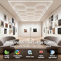 Vista 2 de Hexagon LED Lights, Dimmable Hexagon Garage Lights, 3 Color Temperature 6500K/4500K/3000K, Hex Light with WiFi Smart Switch, Aluminum LED Lighting