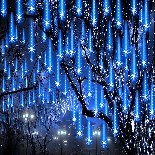 Luces de Navidad para exteriores, luces de lluvia de meteoritos para exteriores, 24 tubos 576 LED, luz de carámbano en cascada de nieve para árbol