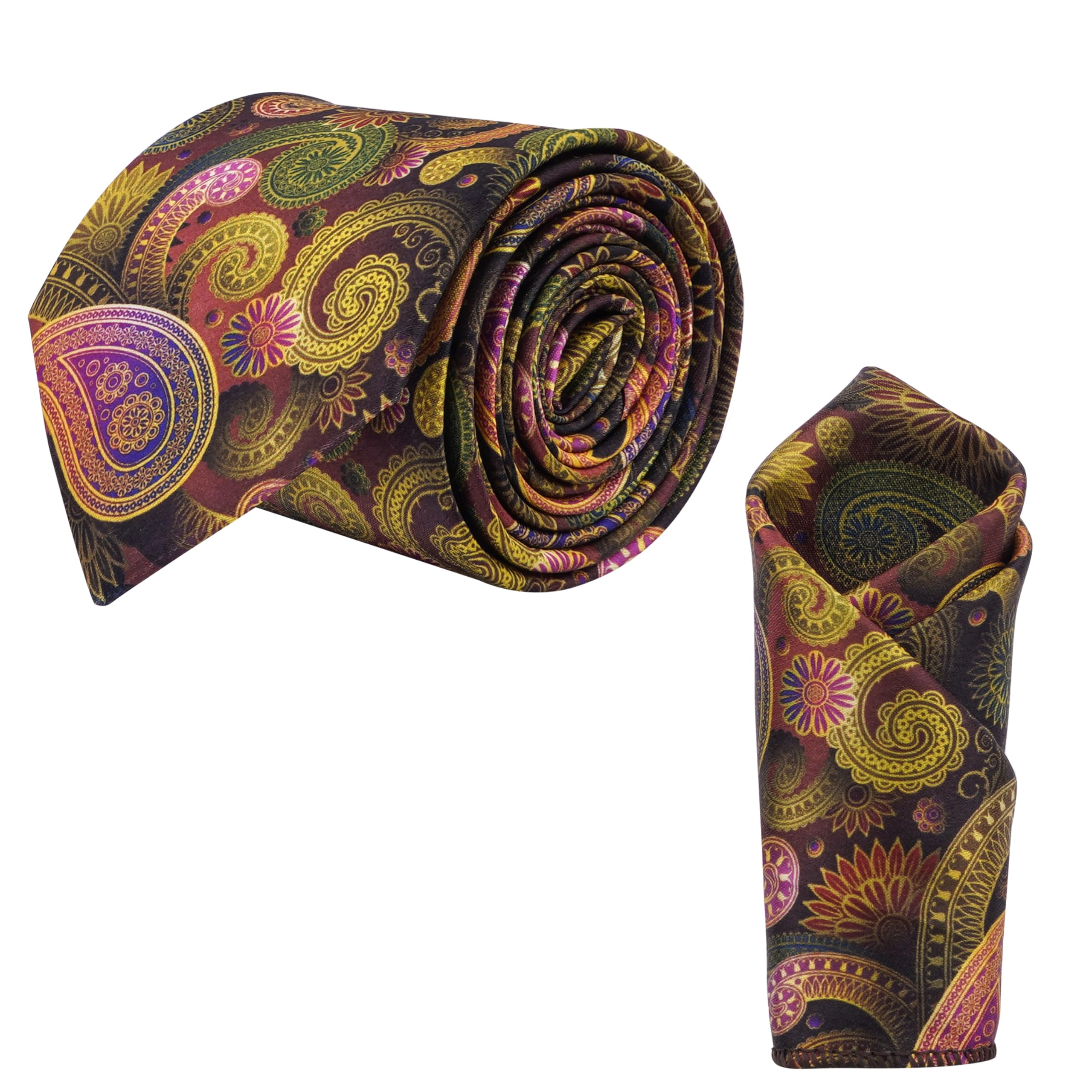 Men's Paisley Silk Necktie and Pocket Square Set – Multicolor Floral Design – Formal & Wedding Accessories-image-44