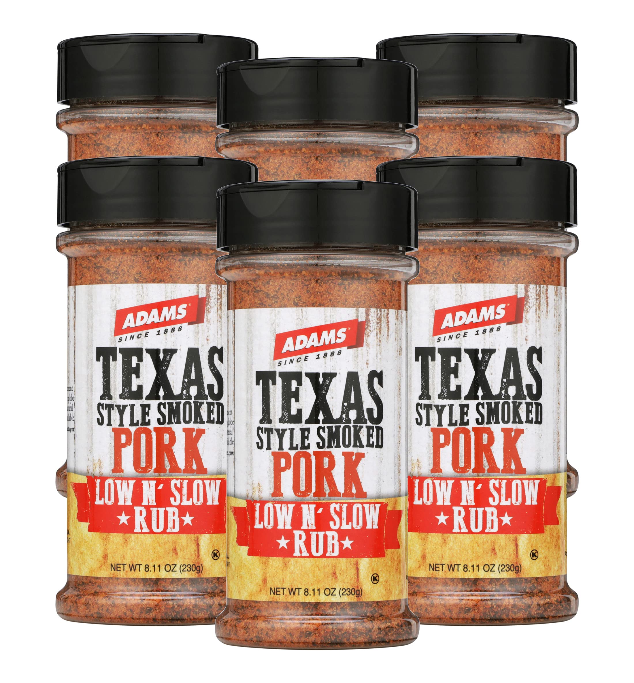 Adams Texas Style Smoked Pork Low N’ Slow Rub, 8.11 Ounce Bottle (Pack of 6)