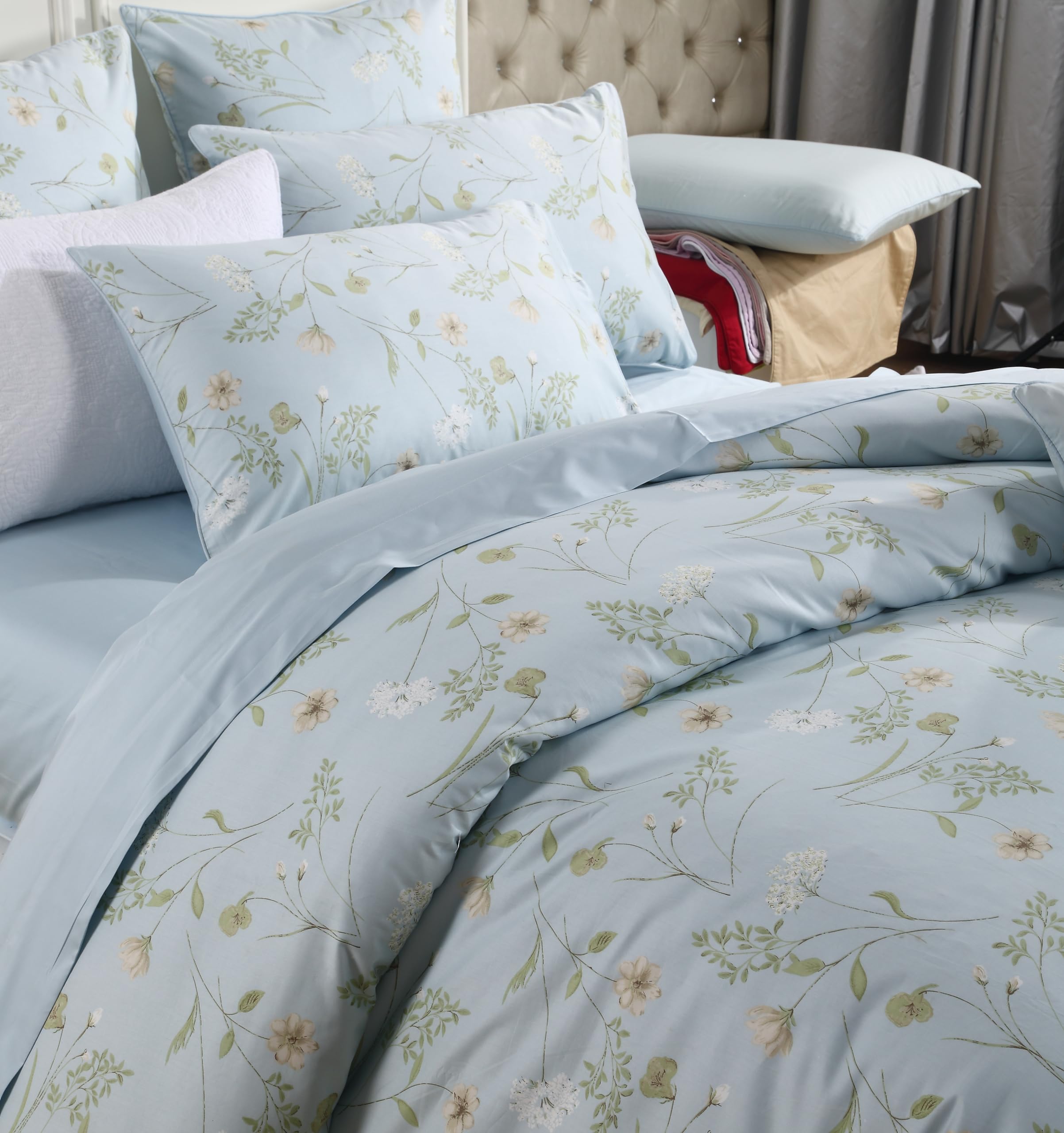 USTIDE Rustic King Size Bedding Set Botanical Floral Duvet Cover Set 800 Thread Cotton Quilt Cover Set Home Decoration,3Pieces(1Duvet Cover&2Pillowcases) - Image 2