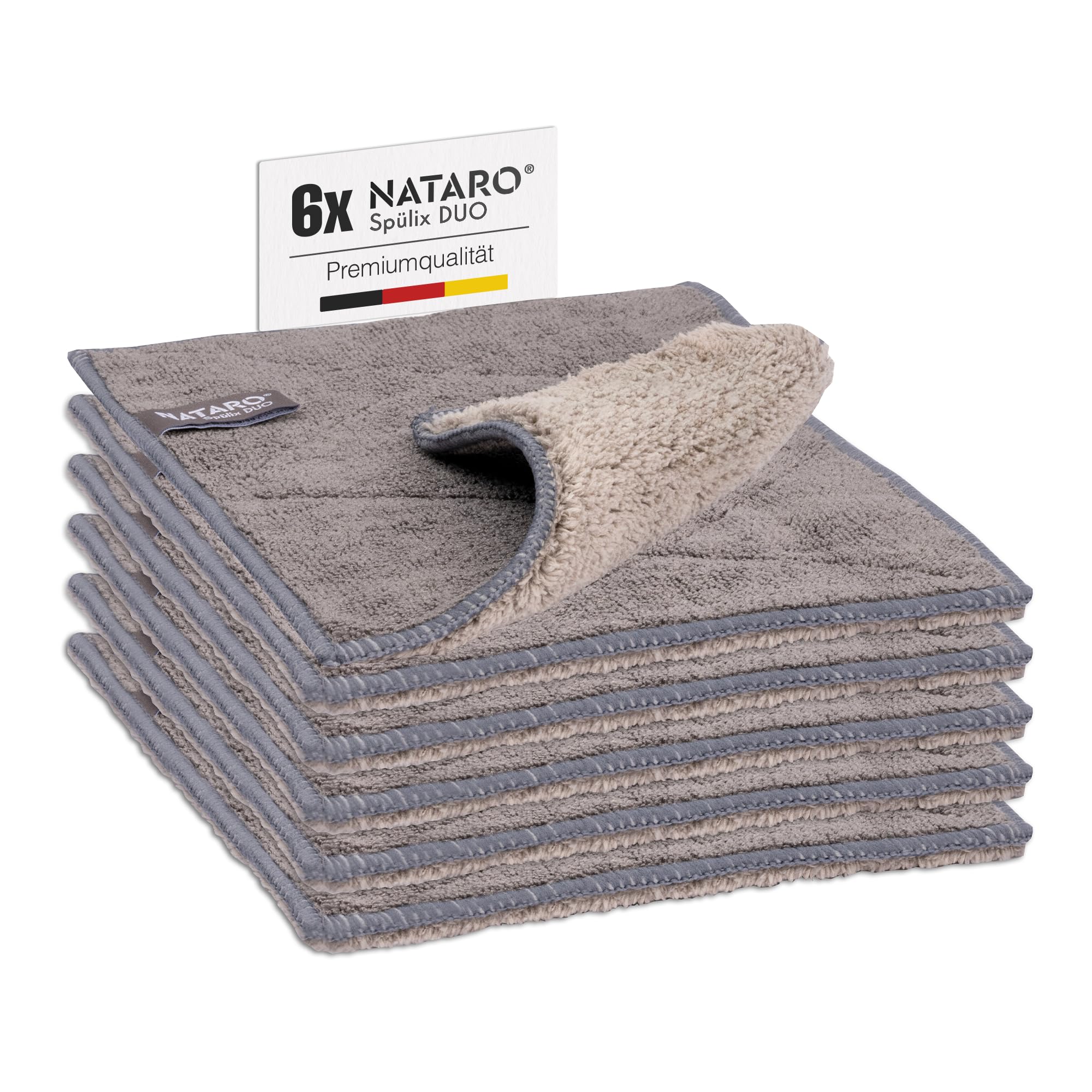 NATARO® 6 Stück Spülix Duo Premium Spültücher waschbar – Microfaser Spüllappen für Ihre Küche, Geschirr extrem fett- und schmutzlösend, extra saugfähig, Mikrofasertuch grau ca. 24x19 cm