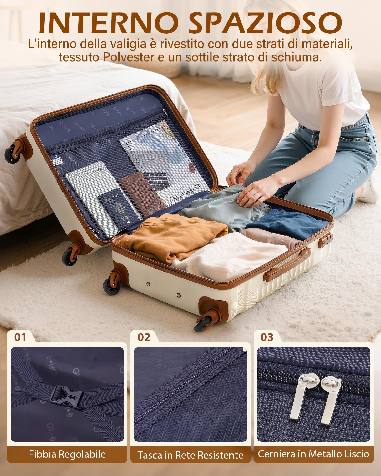COOLIFE Set di Valigie Rigida 6 Pezzi, Set Valigie con Borsone da Viaggio Espandibile Palestra e Borsa da Toilette, Valigia con 4 Rotelle Girevoli360°e TSA Serratura