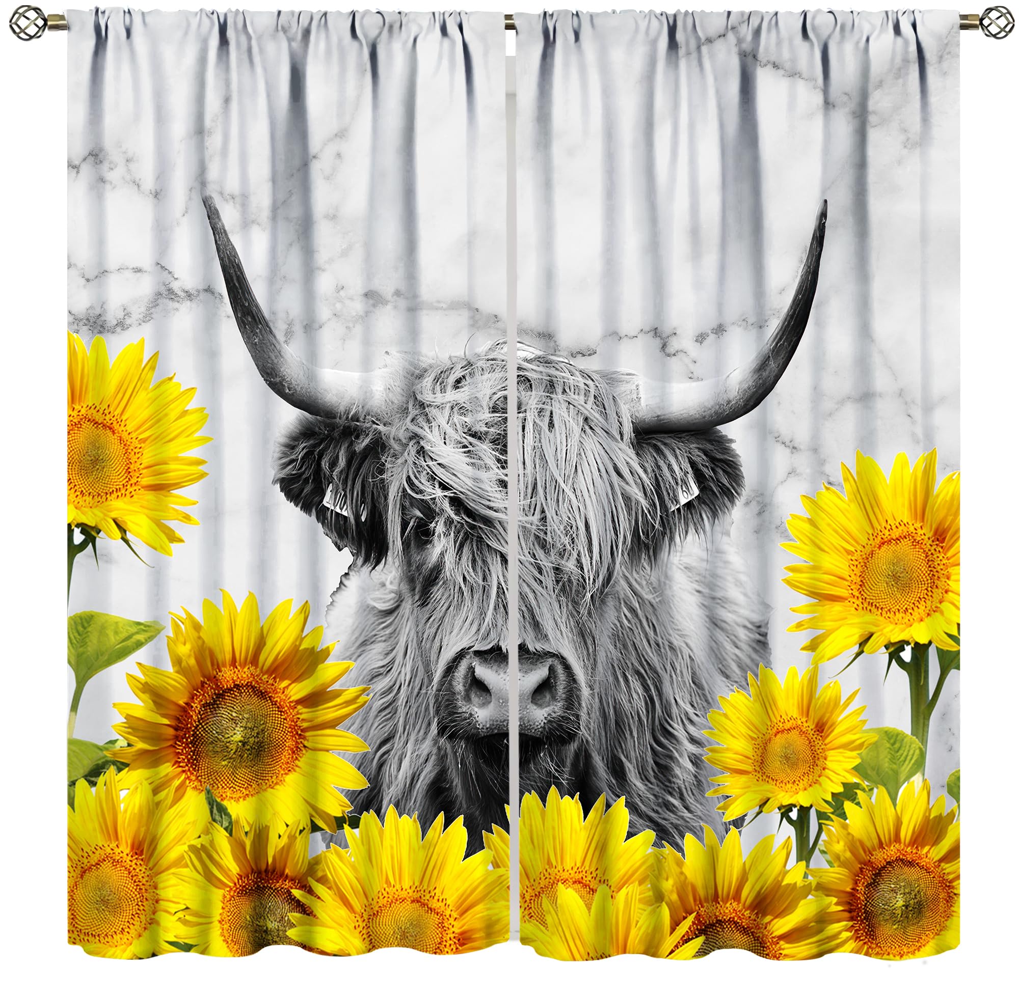 Rideaux de cuisine vache et tournesol occultants contre le vis-à-vis