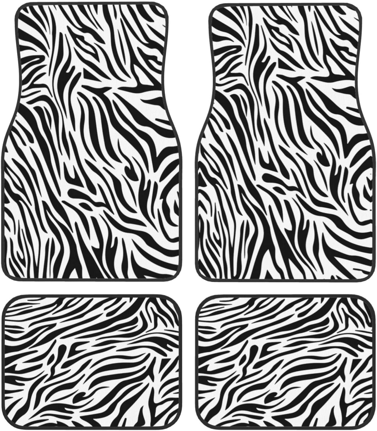 Car Floor Mats Zebra Stripes Print Car Mats with Anti-Slip Nibbs Backing Automotive Floor Mats Fit for SUV,Vans,Sedans, Trucks,Set of 4pcs