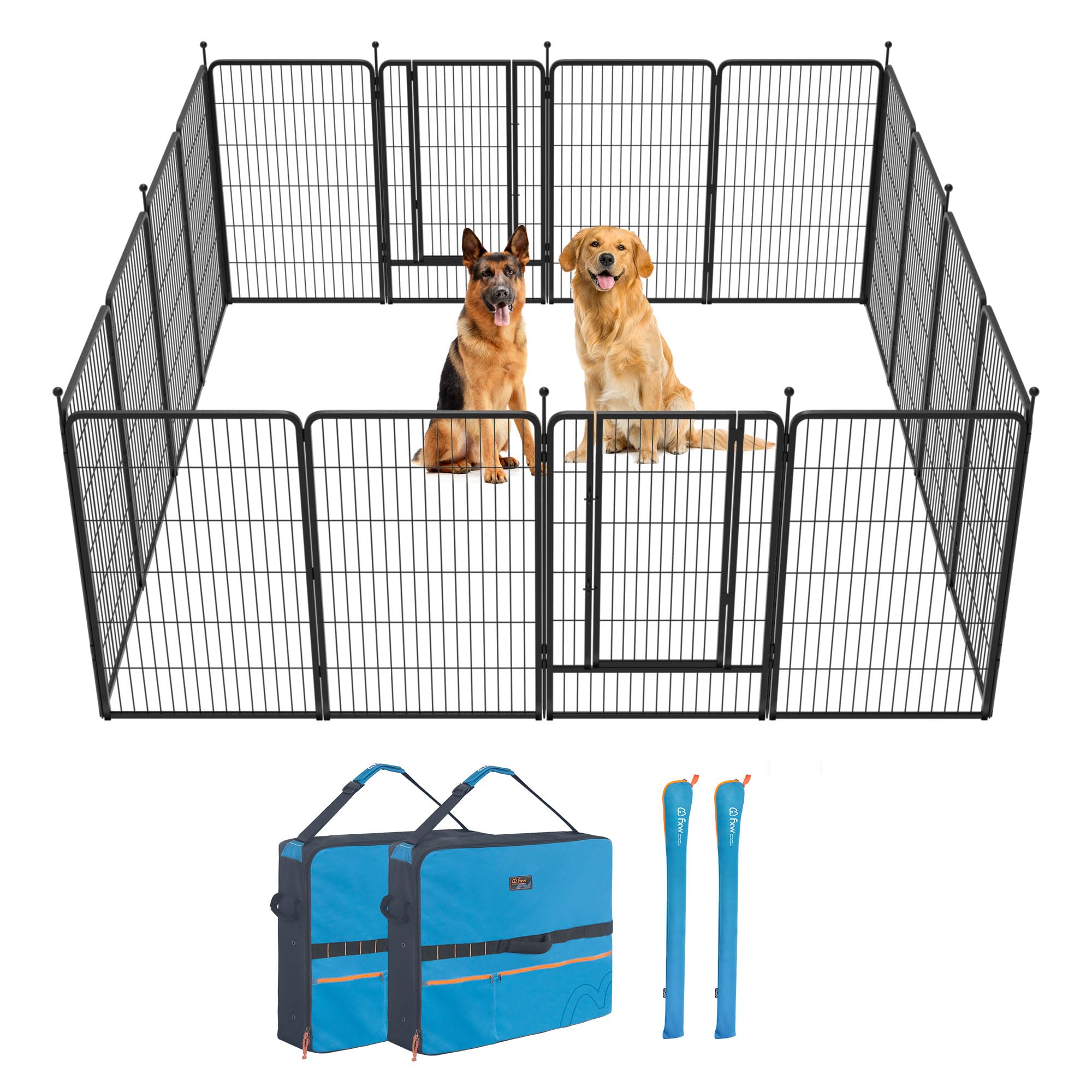 FXW Instant Unleashed Dog Playpen, Portable Pet Fence for Outdoor, RV Trips, and Camping, 45 inch, 16 Panels for Large Dogs with Playpen Storage Bag (2 Pack)│Patented