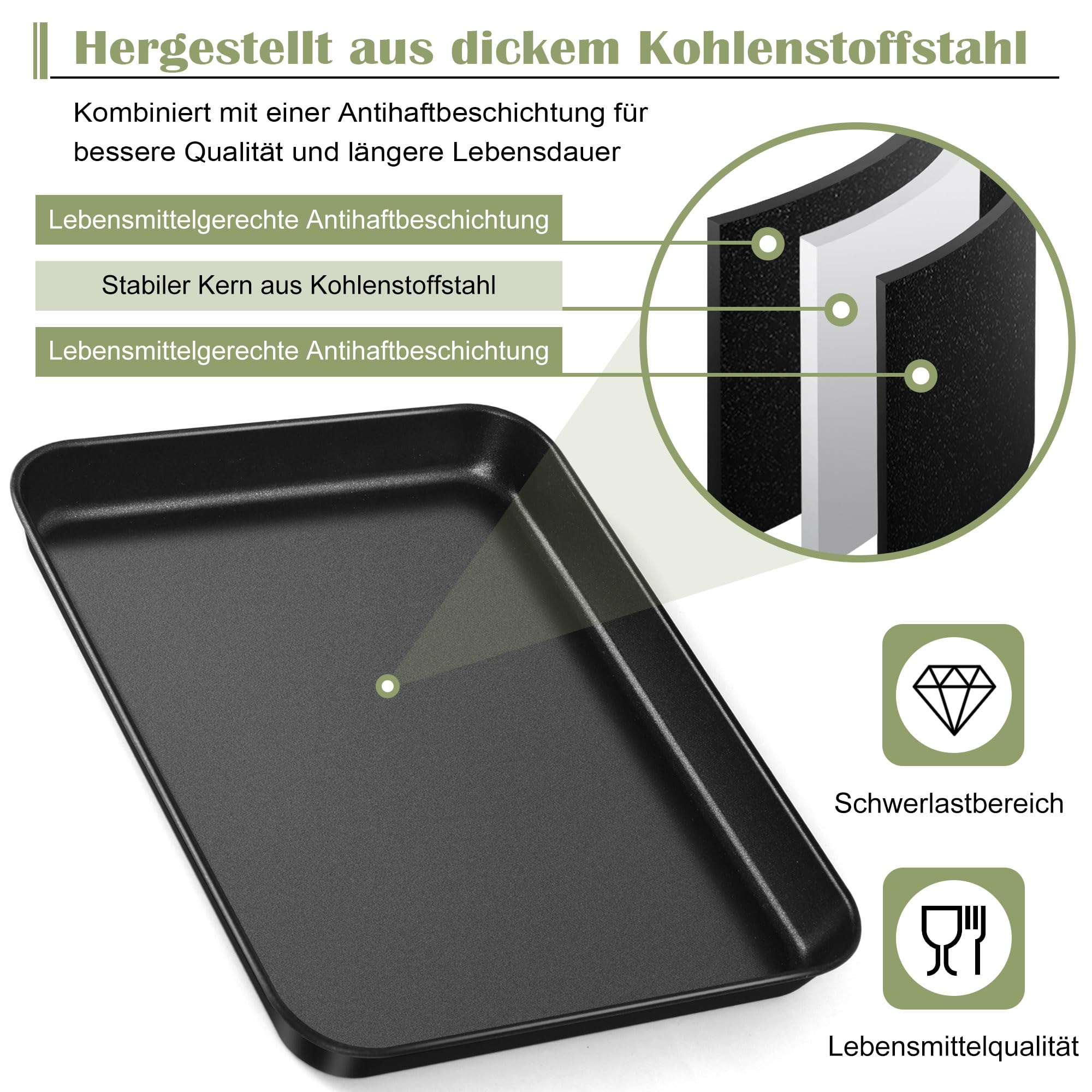 Joyfair Lot de 2 plaques de cuisson antiadhésives en acier inoxydable (2, 40 x 30 x 2,5 cm)