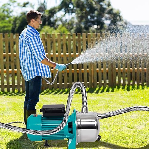 Miniatura 4 de Bomba de chorro de pozo poco profundo de 1.6 HP, bomba convertible de acero inoxidable, bomba de agua de 110 V para granjas, riego de césped de