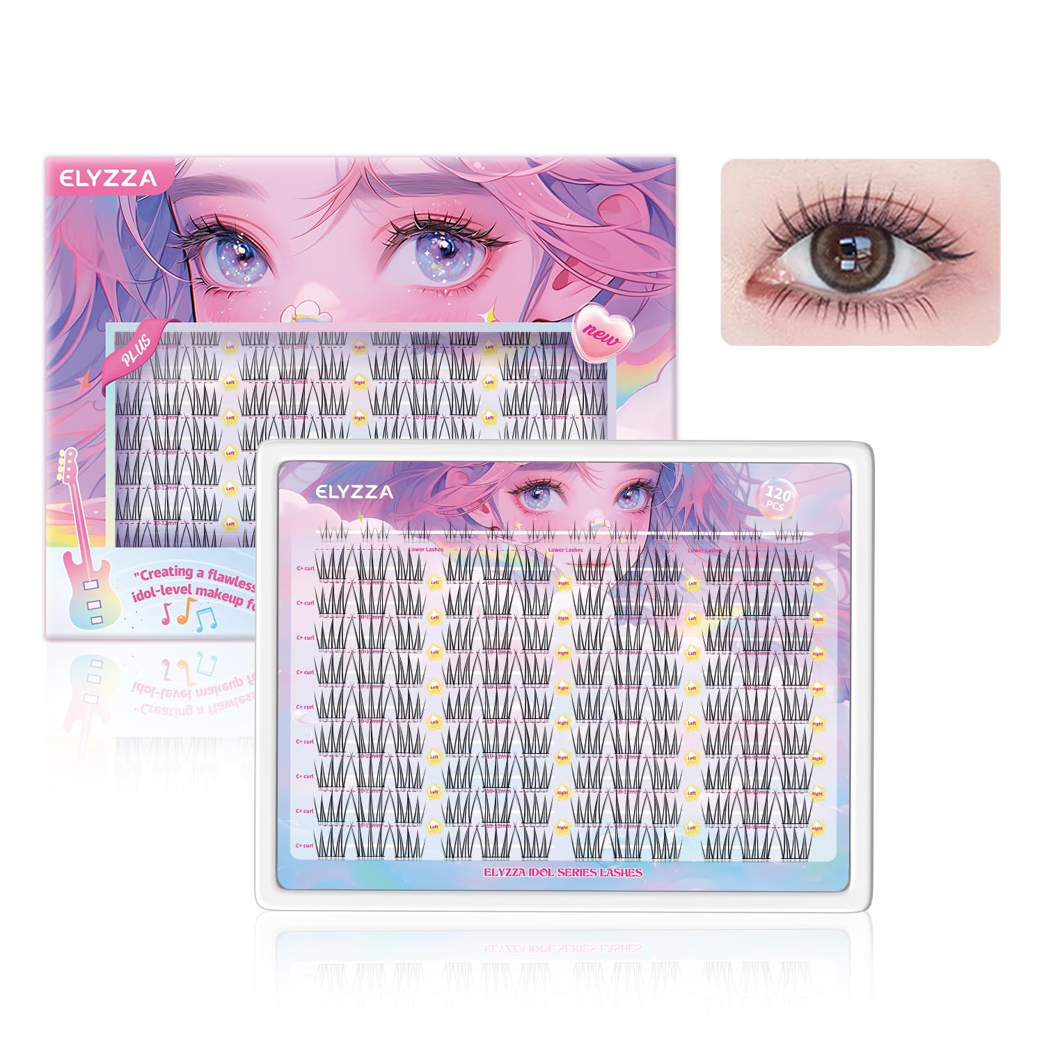 Elyzza Idol Lash Extension Kit 10-12mm Cluster Lashes With Thin Lash Band C+ Curl Natural Look False Eyelash Clusters With Bottom Lashes Faux Lash