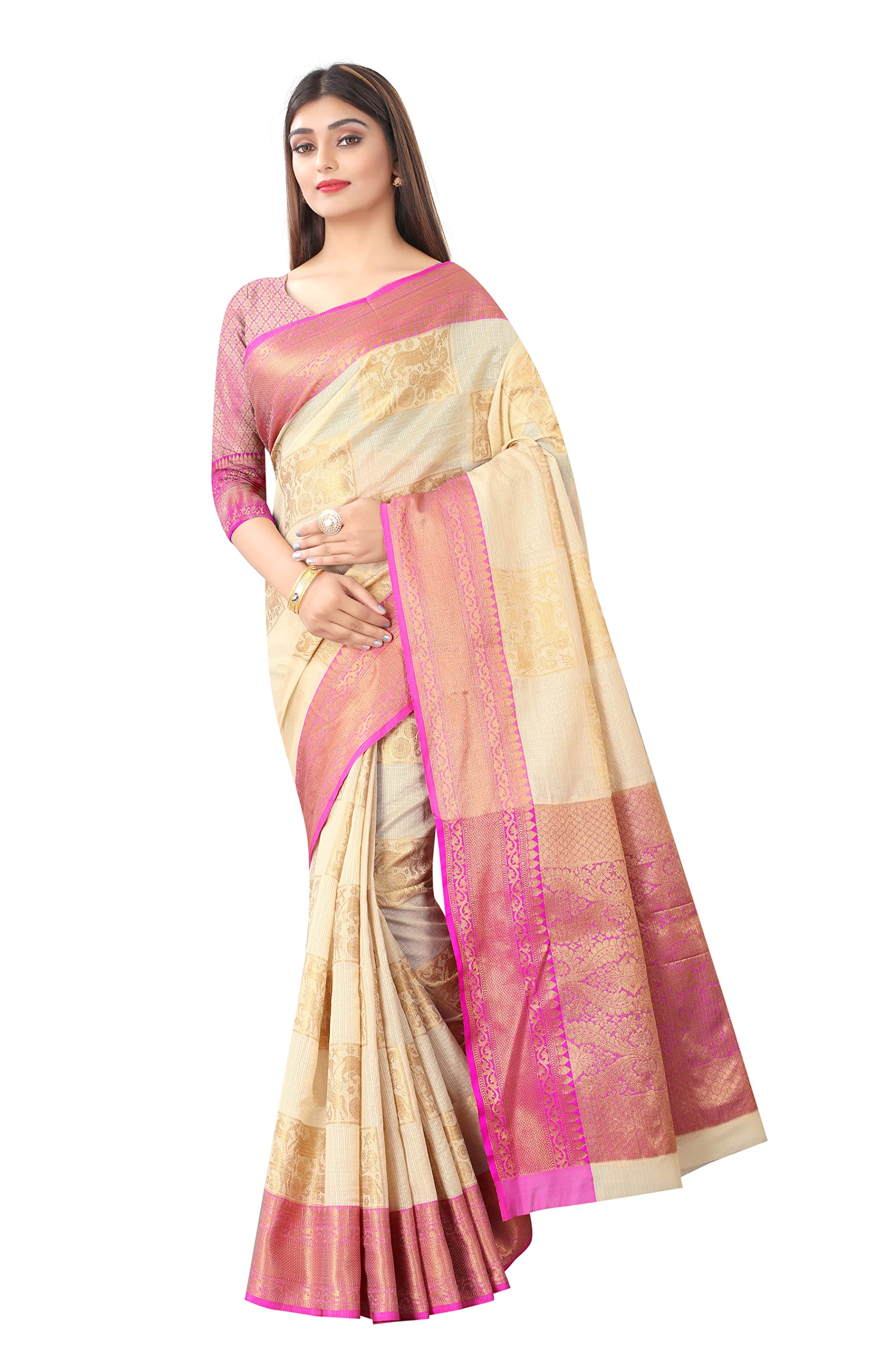 Enthone Women's Woven Banarasi Kanchipuram Art Silk Saree with Blouse Piece