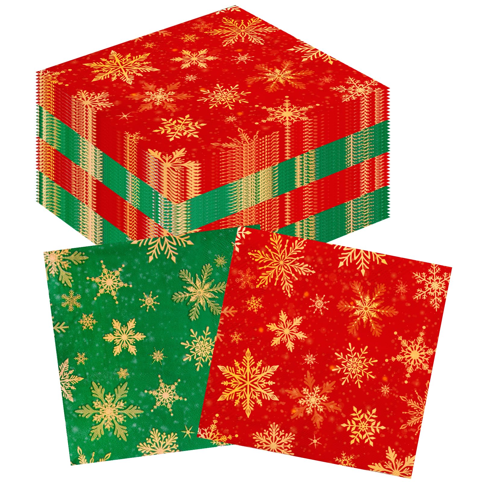 DPKOW Schneeflocken Weihnachtsservietten 33x33, Tischdeko Weihnachten Servietten Rot Grün, 40 STK Einwegservietten Papierservietten Weihnachtsparty Zubehör, Schneeflocken Seidenpapier Weihnachtsdeko